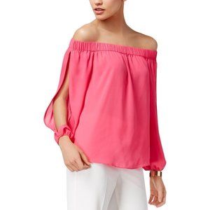 INTENSE PINK OFF SHOULDER SPLIT SLEEVE CAREER TOP